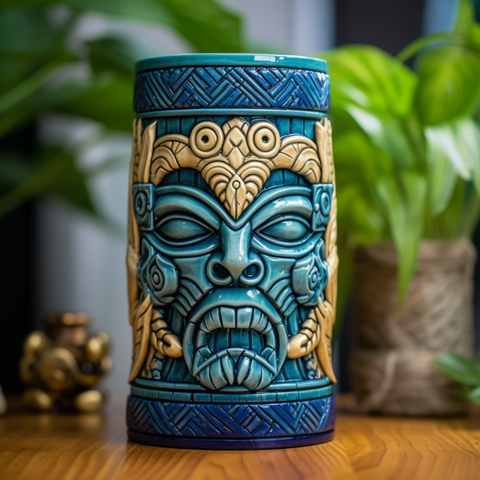 tiki mug blue face