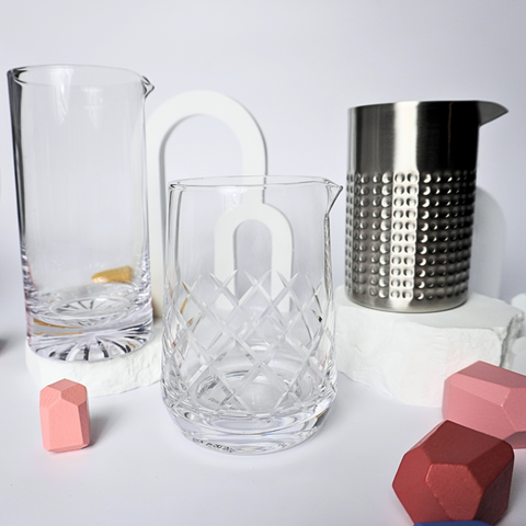 a variety of mixing glasses