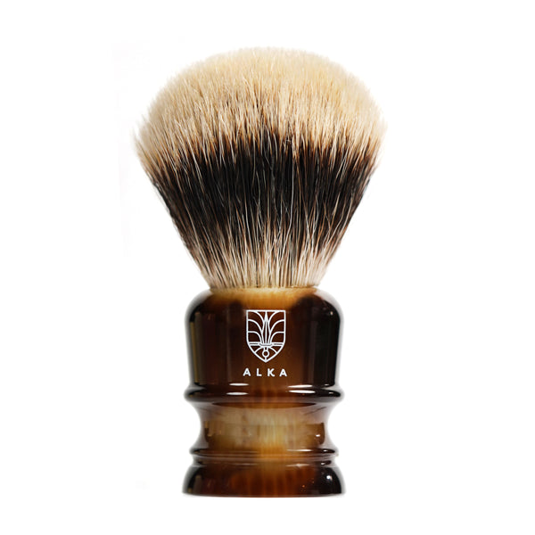 Shaving Brush - Alka Tibetan White Super Badger - Horn Resin Handle by Alka - Alambika Canada